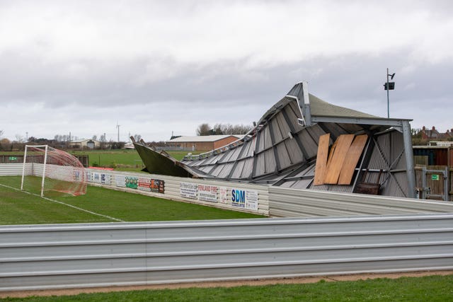 Damage to one of the stands at Wisbech Town Football Club in Cambridgeshire