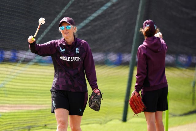England Women head coach Charlotte Edwards (left) during a nets session at Trent Bridge
