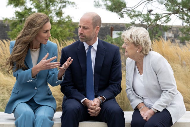 The Prince and Princess of Wales with Carol Speed, with the trio chatting