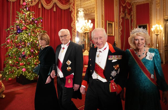 The King and Queen with German President Frank-Walter Steinmeier and his wife Elke Budenbender at state banquet in Windsor Castle last week