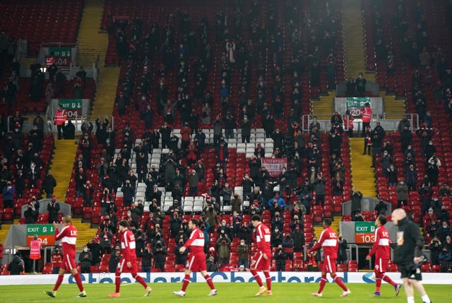 Anfield is one of only two Premier League grounds - the other being nearby Goodison Park - allowed to still have fans inside