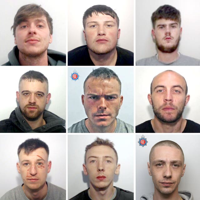 (Top row left to right) Ross Corley, Brandon Harwood and Cory Barrett, (middle row left to right) Richard Haslam, James Fitzgerald and Daniel Bainbridge-Flatters, (bottom row left to right) Jack Poulson, Elliot Turner and Ashley Darbyshire. (Greater Manchester Police/PA)