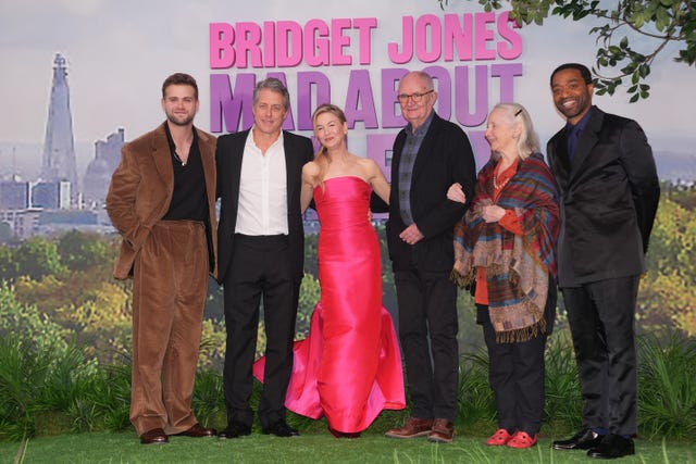 Leo Woodall, Hugh Grant, Renee Zellweger, Jim Broadbent, Gemma Jones and Chiwetel Ejiofor attending the Bridget Jones: Mad About the Boy premiere in January
