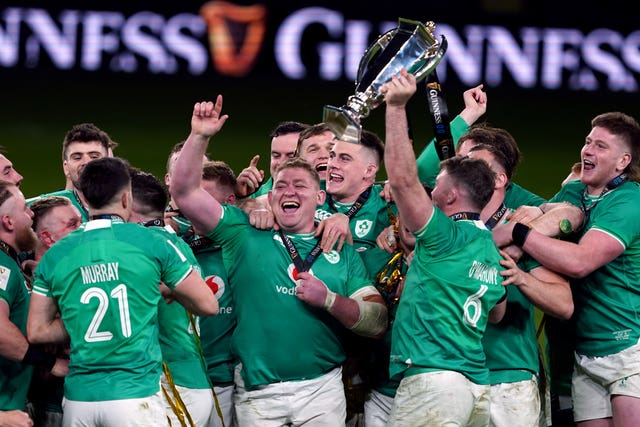 Ireland celebrate Guinness Six Nations glory after beating Scotland in last year's championship