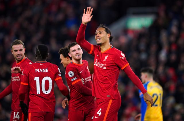Liverpool’s Virgil van Dijk celebrates scoring against Southampton