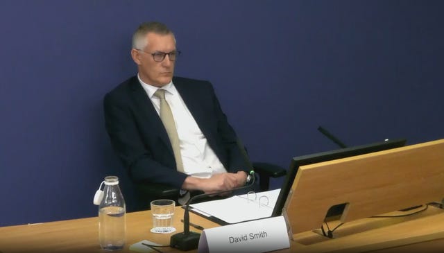 Former Post Office managing director David Smith giving evidence to phase four of the inquiry at Aldwych House