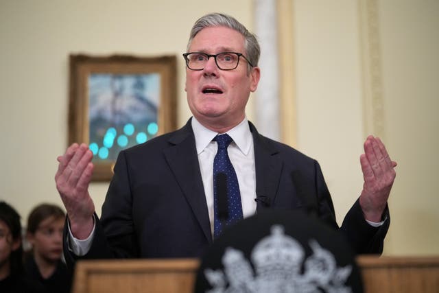 Prime Minister Sir Keir Starmer speaks during a reception at Downing Street