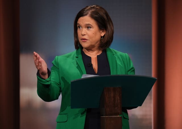 Mary Lou McDonald gestures during the debate