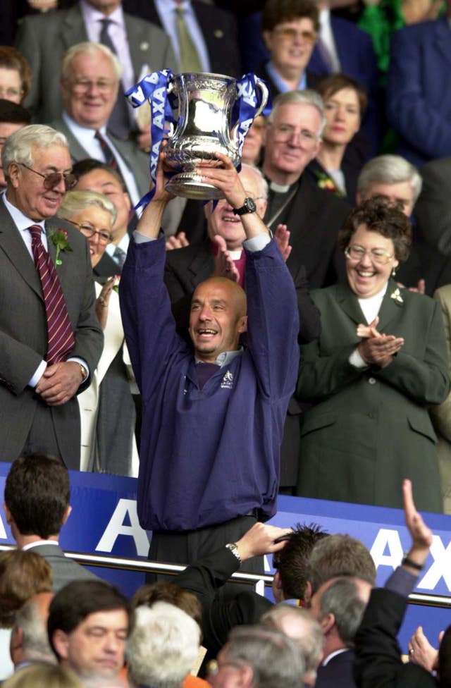 Gianluca Vialli lifts the FA Cup as Chelsea manager 