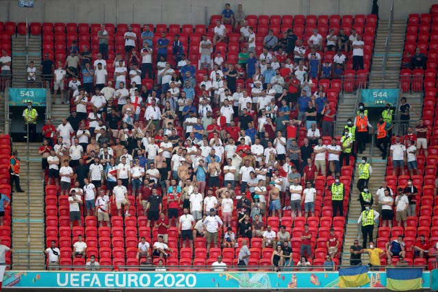 England fans pictured during the first Euro 2020 match at Wembley against Croatia on June 13 