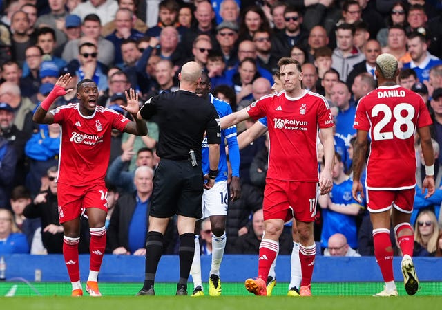 Nottingham Forest were unhappy with the refereeing during their defeat at Everton