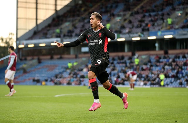 Roberto Firmino celebrates scoring for Liverpool at Burnley