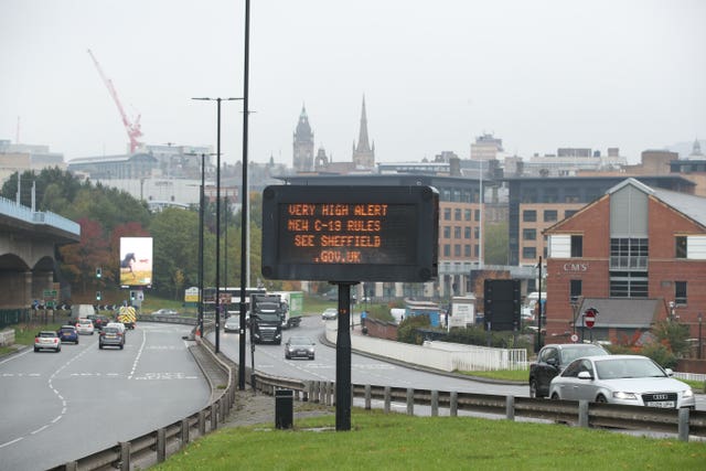 A coronavirus advice sign in Sheffield city centre (Danny Lawson/PA)