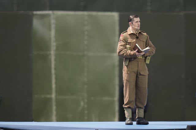 Actor Phil Dunster reads a letter written by Major Rodney Maude of the Royal Engineers during the UK’s national commemorative event for the 80th anniversary of D-Day, hosted by the Ministry of Defence on Southsea Common in Portsmouth, Hampshire