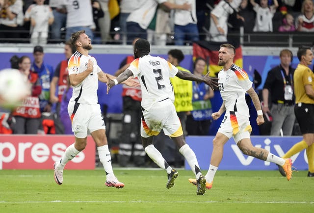 Germany’s Niclas Fullkrug (left) celebrates with team-mates after scoring at Euro 2024
