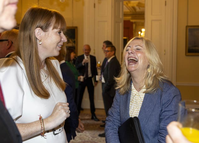 Deputy First Minister Angela Rayner talks to West Yorkshire Mayor Tracy Brabin during a meeting at Number 10 Downing Street 