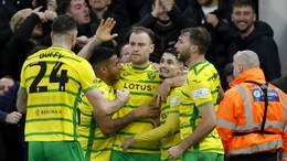 Borja Sainz, second right, celebrates scoring Norwich’s winner against Coventry