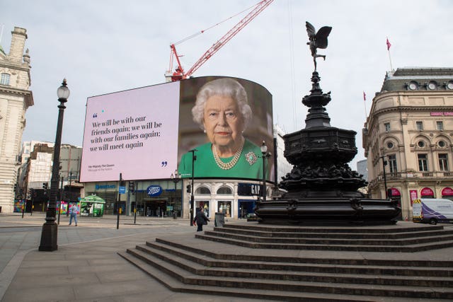 The Queen delivered a message in which she echoed the words of Dame Vera Lynn (Dominic Lipinski/PA)