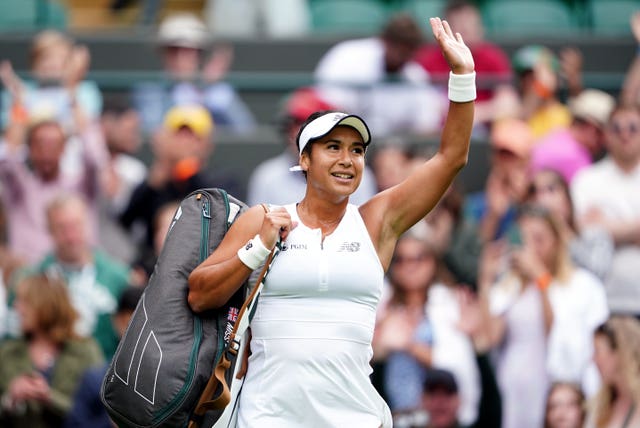 Heather Watson waves goodbye to the Court One crowd after her defeat