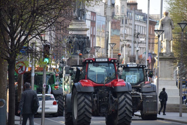 Trucks and tractors on O’Connell Street in Dublin 