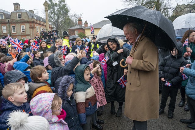 The King meeting wellwishers at The Sun Inn during a royal visit to Dedham, a small village on the borders of Essex and Suffolk