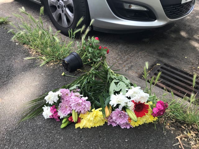 Flowers left near to the scene in Deeside Road, Wandsworth