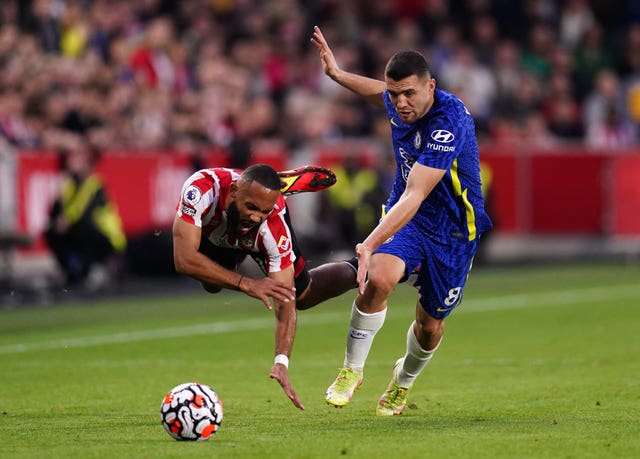 Bryan Mbeumo is fouled by Chelsea’s Mateo Kovacic