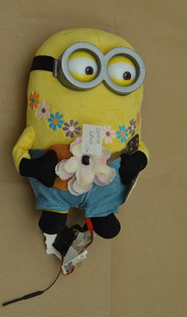 A Minion soft toy which was adapted with a camera to be used for spying