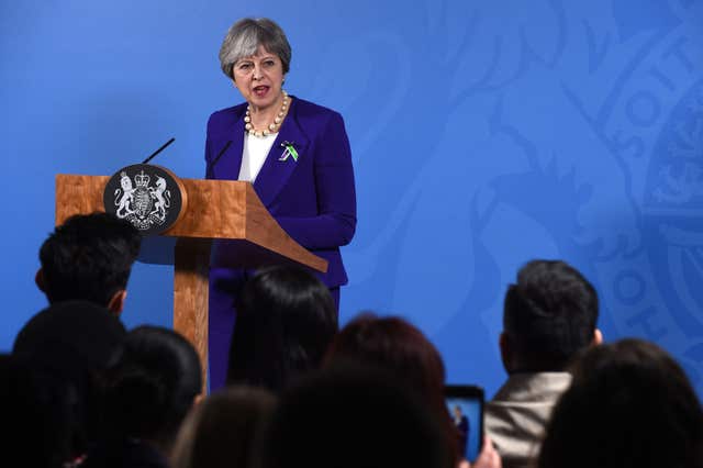 Prime Minister Theresa May speaking in Manchester (Paul Ellis/PA)
