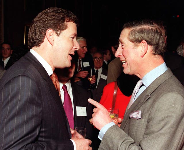 The then-Mirror editor Piers Morgan with the then-Prince of Wales at a Buckingham Palace reception for Charles' 50th birthday in 1998 