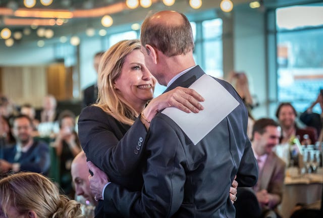 The Duke and Duchess of Edinburgh kiss after Sophie's speech on Edward's 60th birthday in March