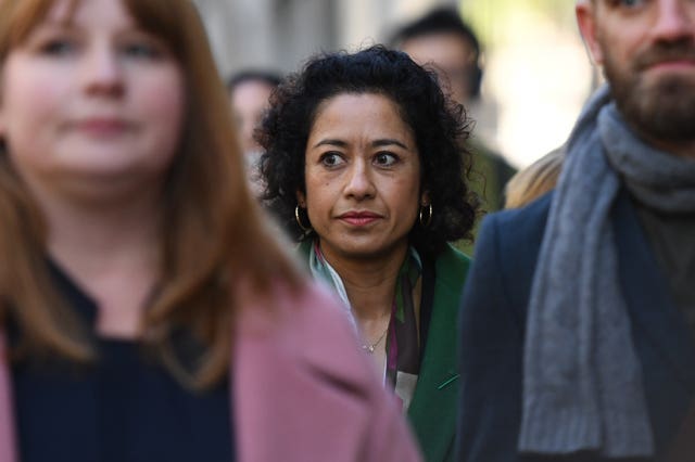 Samira Ahmed arrives at the Central London Employment Tribunal