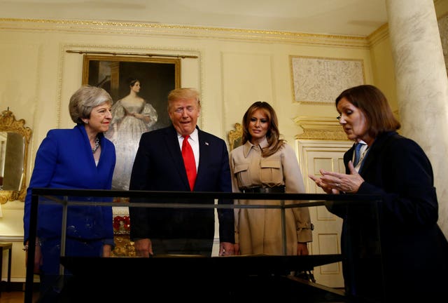 Prime Minister Theresa May with US President Donald Trump and First Lady Melania Trump in Downing Street 