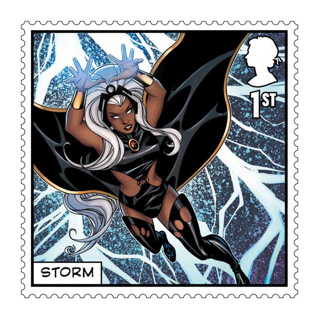 One of the 17 new X-Men stamps, showing character Storm 