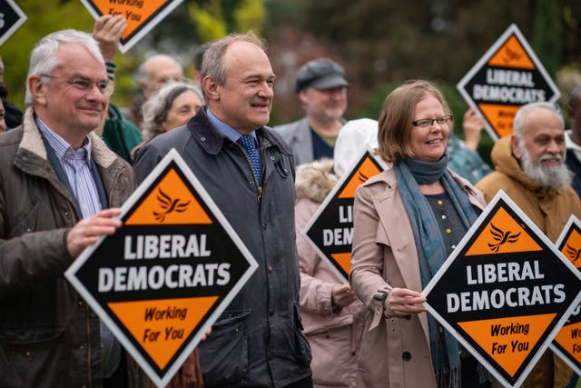 Sir Ed Davey meets Liberal Democrat activists during a visit to Gloucester (Ben Birchall/PA)