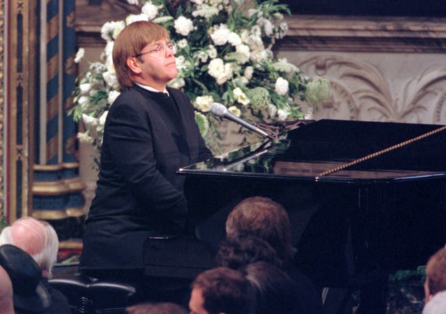 Sir Elton John played a specially re-written version of his classic Candle in the Wind during the funeral service for Diana, Princess of Wales, at Westminster Abbey (PA)
