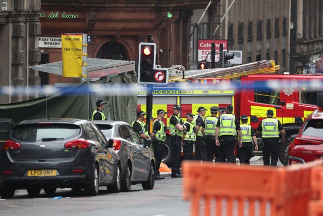 Police at the scene in West George Street, Glasgow