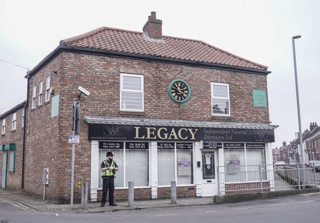 Police outside the Beckside branch of Legacy Independent Funeral Directors in Hull