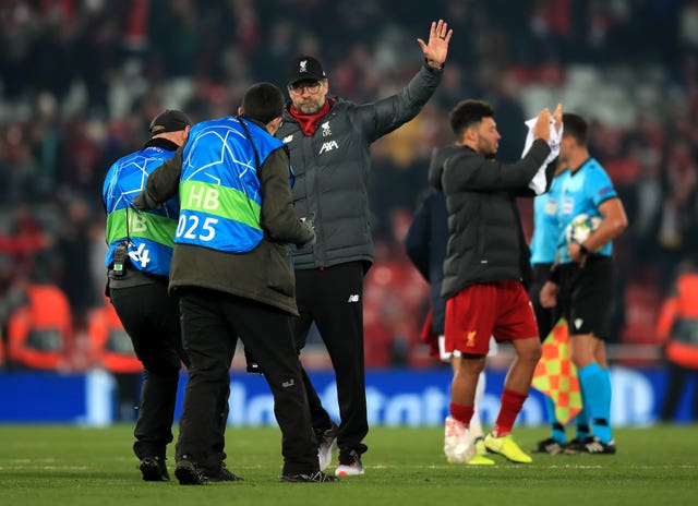 Liverpool manager Jurgen Klopp salutes the fans after the match