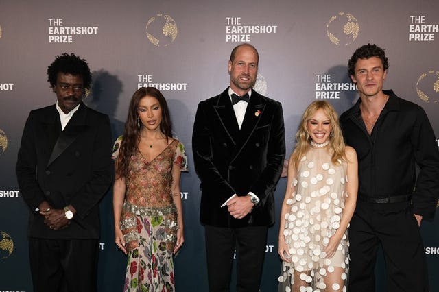 Seu Jorge, Anitta, the Prince of Wales, Kylie Minogue and Shawn Mendes at the fifth annual Earthshot Prize Awards Ceremony in Rio de Janeiro