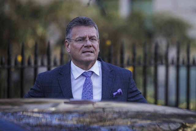 European Commission vice-president Maros Sefcovic arrives for talks with Foreign Secretary Liz Truss for talks in central London on the Northern Ireland Protocol. Picture date: Friday February 11, 2022.