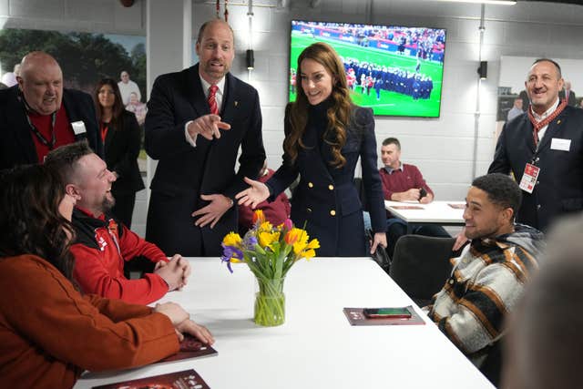 William and Kate met injured players who are supported by the Welsh Rugby Charitable Trust ahead of the Wales v England Six Nations match (Alastair Grant/PA)