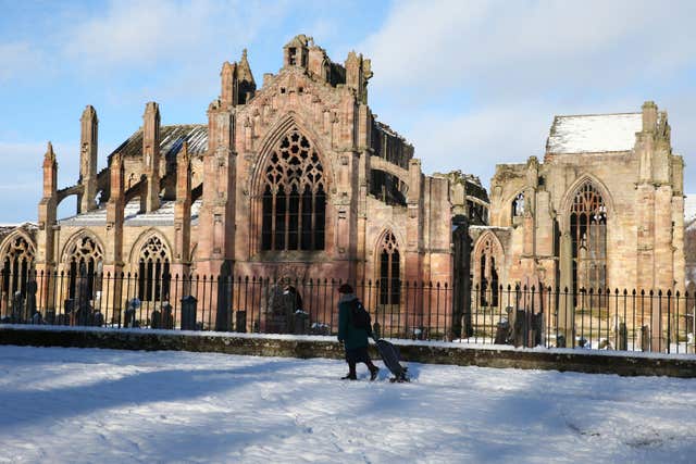 Melrose Abbey, in one of the areas covered by a Met Office yellow 'be aware' warning (Andrew Milligan/PA)