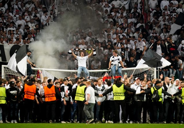 Eintracht Frankfurt fans invaded the pitch after their side's second-leg win against West Ham