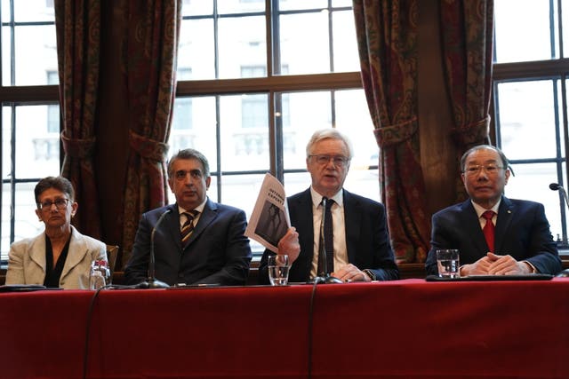 (Left to right) Professor Neena Modi, Mark McDonald, Sir David Davis MP and retired medic Dr Shoo Lee, during a press conference on Letby's convictions