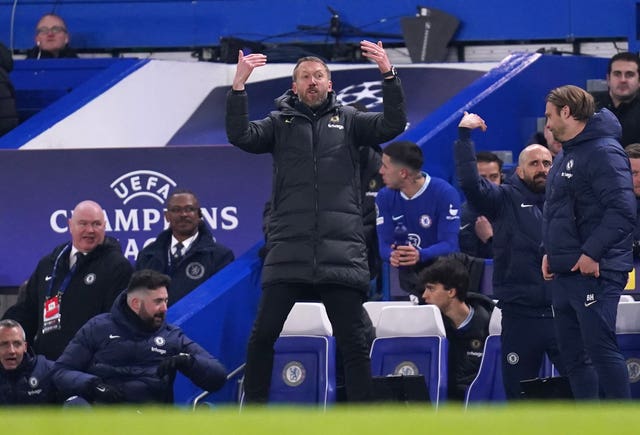 Graham Potter encourages his Chelsea side during their win over Borussia Dortmund