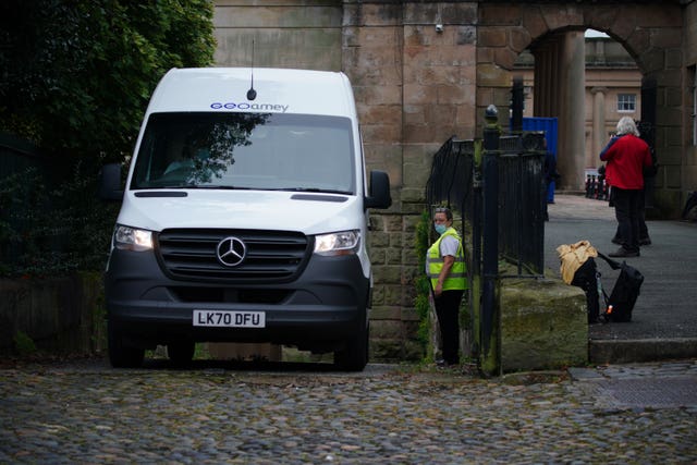 A prison van believed to be transporting Manchester City footballer Benjamin Mendy arrives at Chester Crown Court 