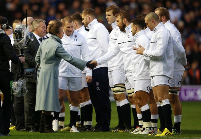 Princess Anne greets England’s Chris Robshaw  in 2016