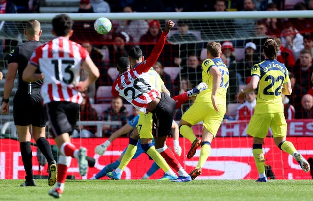 Nordi Mukiele (centre) scores his sides first goal