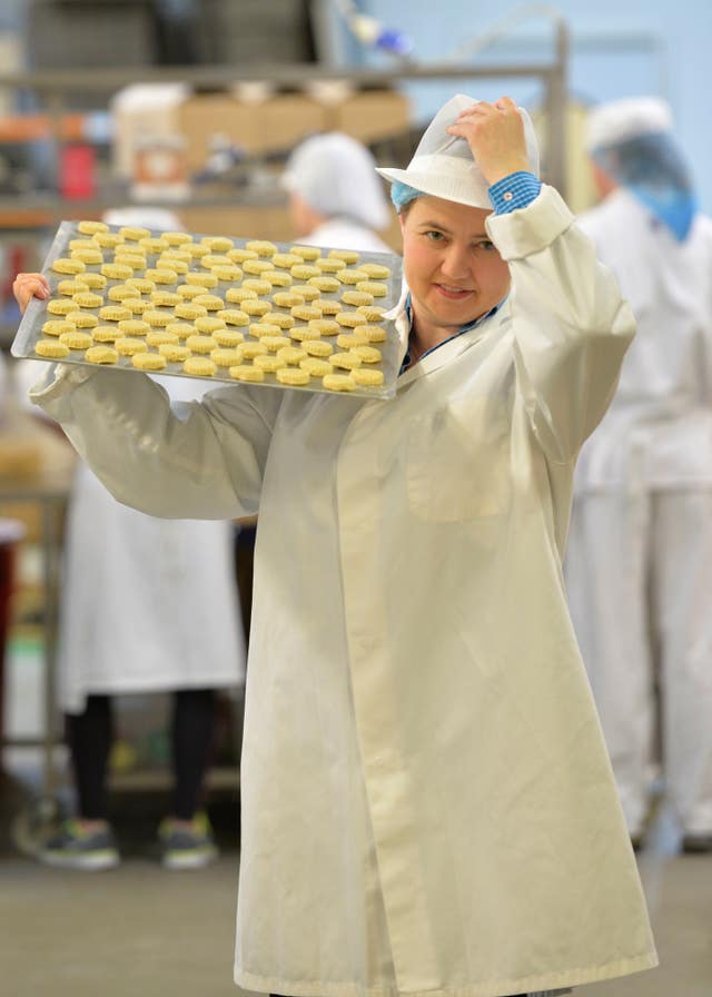 Scottish Conservative leader Ruth Davidson holding a tray of shortbread (John Linton/PA)